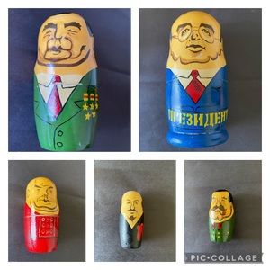 USSR Soviet Union nesting dolls 5 Gorbachev, Brezhnev, Khrushchev, Stalin, Lenin